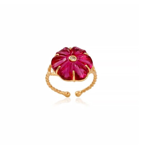 Bague fleur iris cristal tourmaline rose