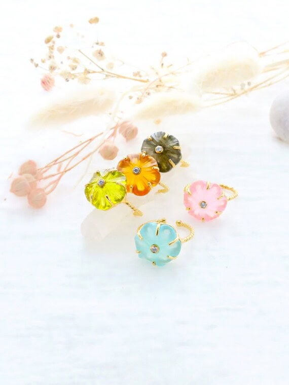 Collection bagues fleurs IRIS toutes les couleurs et aqua