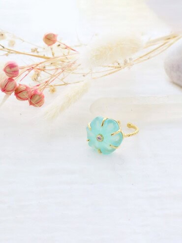 Bague fleur Iris Cristal Aqua