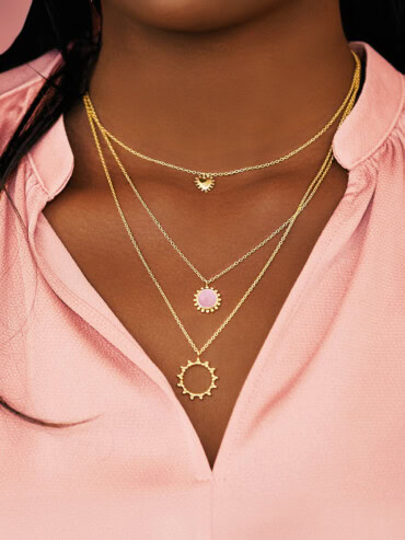 Collier Plein soleil opale rose et collier soleil radieux vermeil femme
