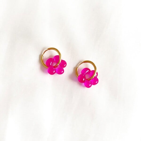 Créoles pop flowers rose bonbon
