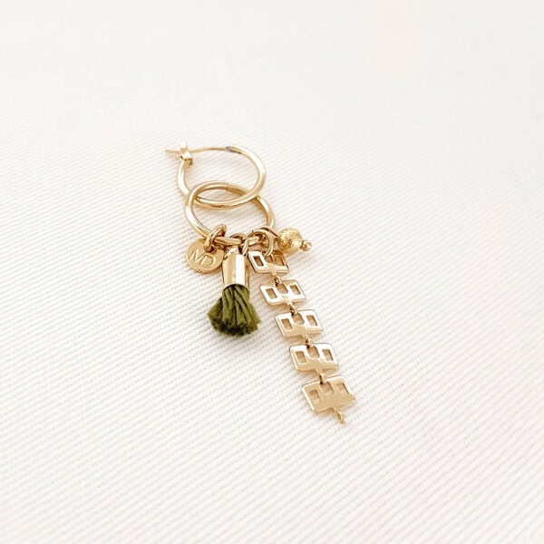 boucle d'oreille folk kaki gri-gri