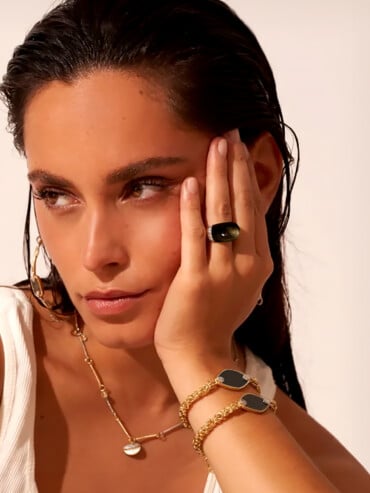 Bague amenza obsidienne doree
