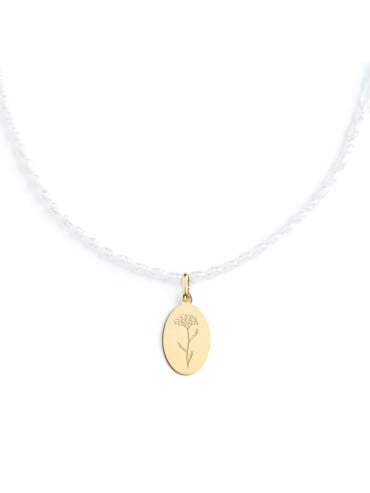 Collier médaille perles immortelle