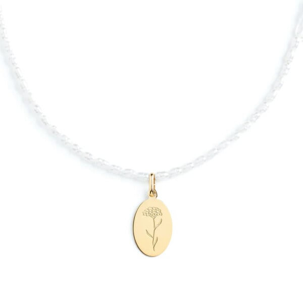 Collier médaille perles immortelle