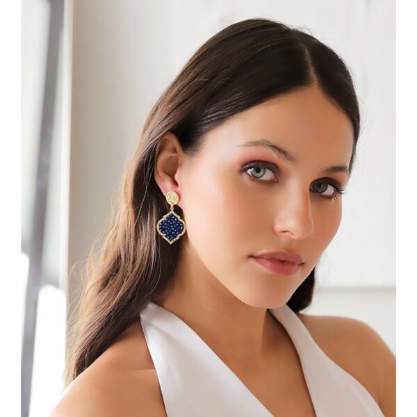 Boucle D'Oreille Pendante Fil Et Perle Bleue Marine - Porte-Bonheur, Neuf Sans Emballage