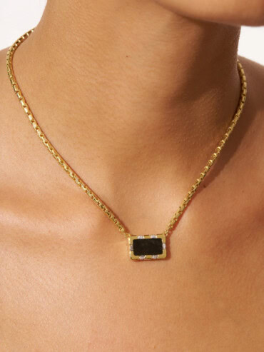 Collier bianca obsidienne dorée