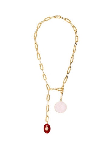 Collier double pendant quartz rose et cornaline Hyacinth