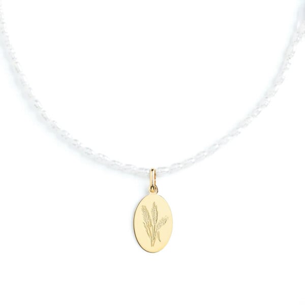 Collier médaille perles Blé