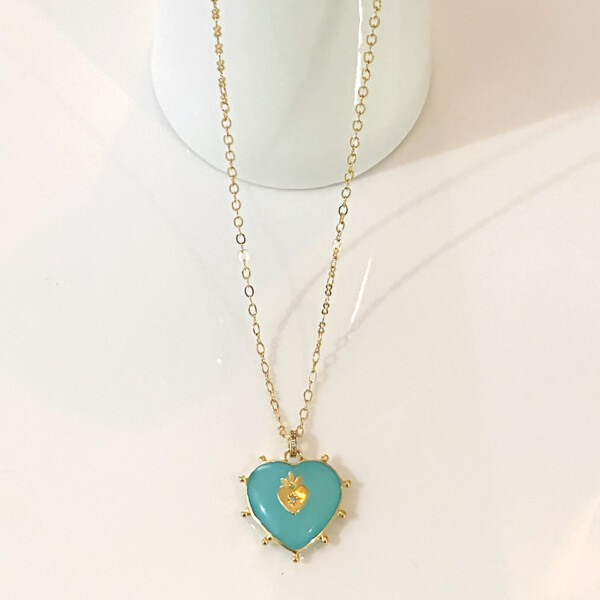 Sautoir coeur bleu - Aqua blue