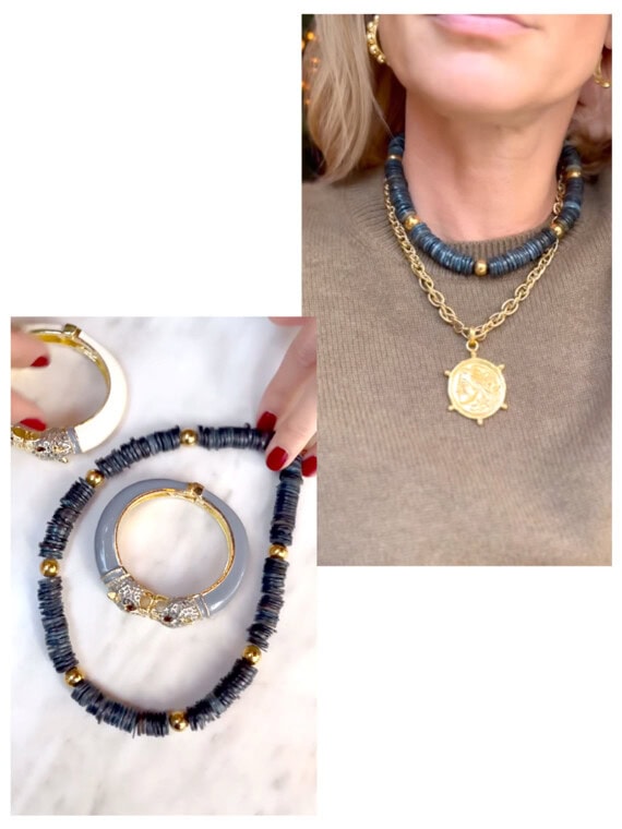 Collier rondelles nacre grise