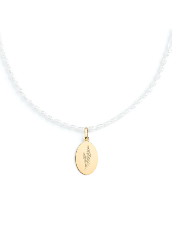 Collier médaille perles lavande