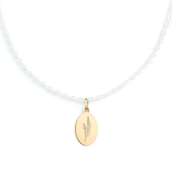 Collier médaille perles lavande
