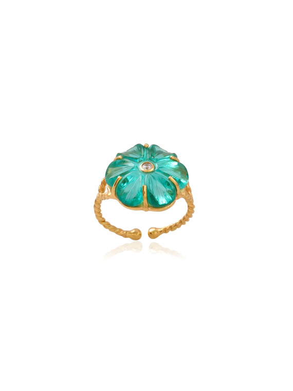 Bague fleur iris cristal vert apatite