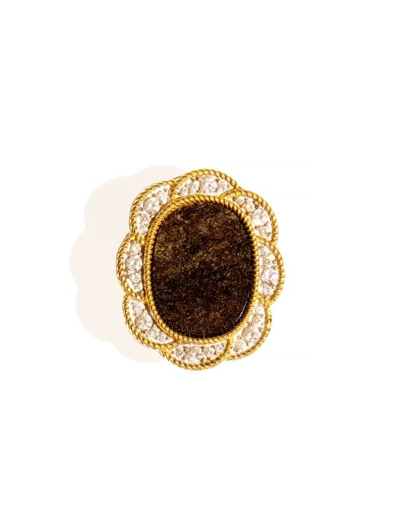 Broche Esmée fleur en obsidienne dorée noire - bijou femme