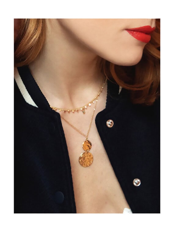 Collier maxou deux disques lune martelés