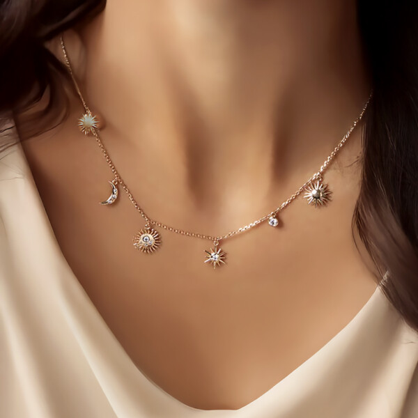 Collier lune soleil etoile elinor - Bijou fantaisie plaque or femme