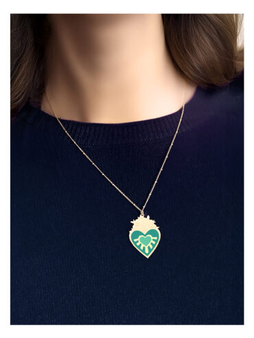 Collier long coeur ex voto frisa lagon femme