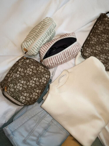 Petite Pochette Sam en coton rayures roses