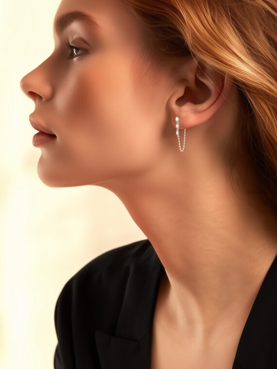 monoboucle firmament argent femme - boucle d'oreille chaînette