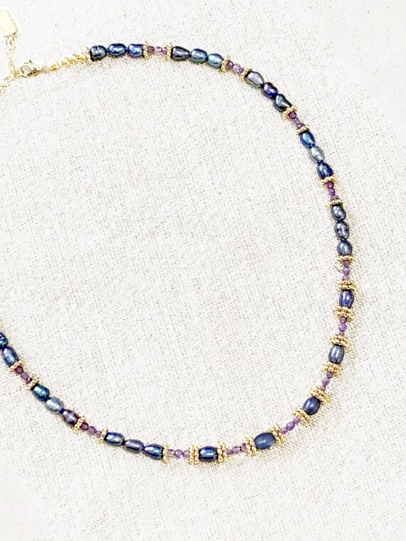 Collier perles tahiti amethyste tavana