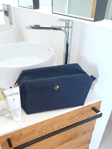 Trousse romane cube bleu indigo. Coton bio
