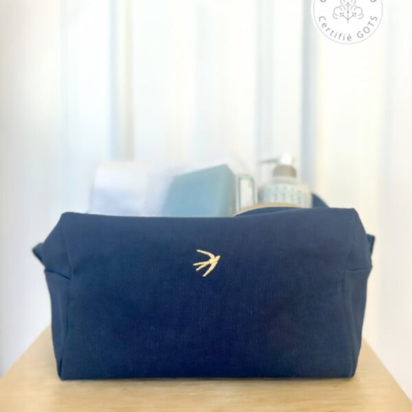 Trousse romane cube bleu indigo. Coton bio