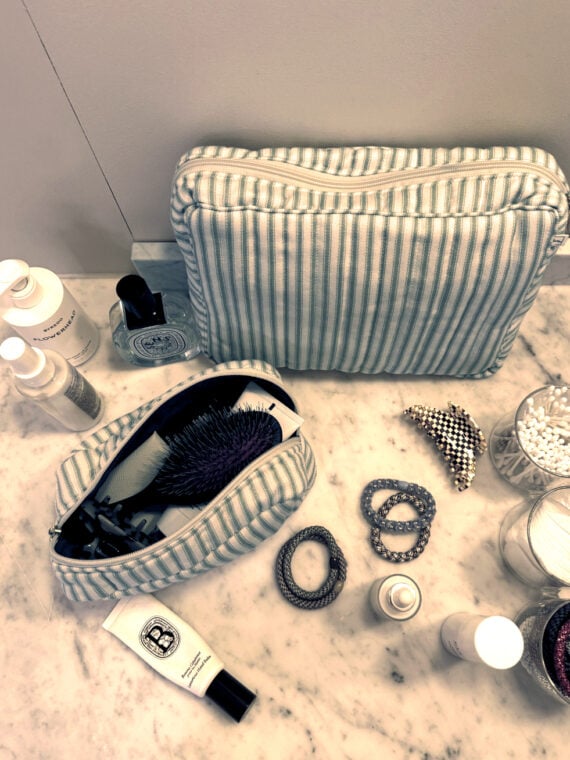 Pochette sam - trousse maquillage rayures bleues