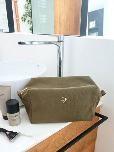 Trousse de toilette cube romane kaki en coton bio