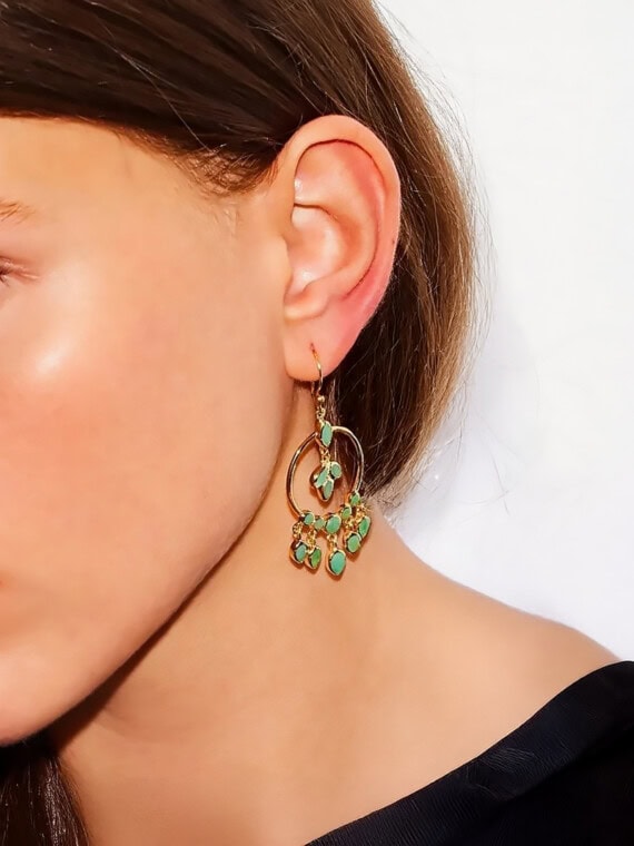 Boucles d'oreilles Anthéa Agate verte. Boucles d'oreilles fantaisie pendantes pour femme.
