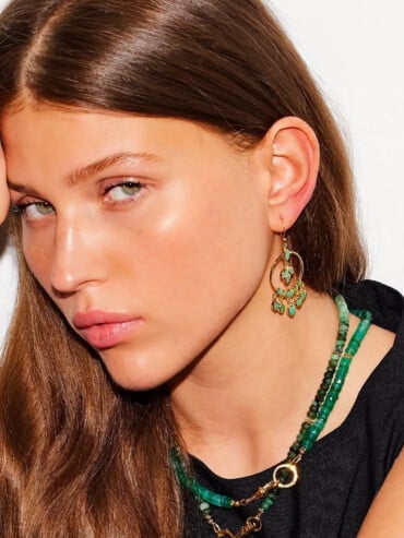 Boucles d'oreilles Anthéa Agate verte. Boucles d'oreilles fantaisie pendantes pour femme.