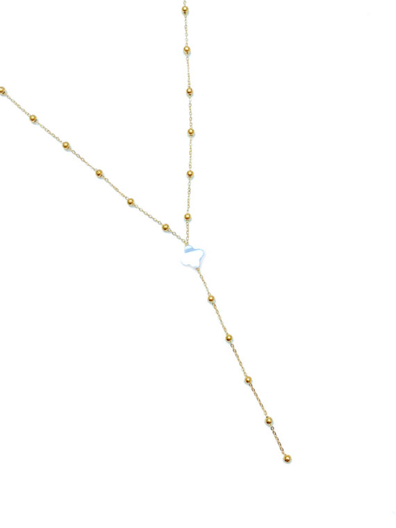 Collier cravate forme Y trèfle nacre - chaine boules