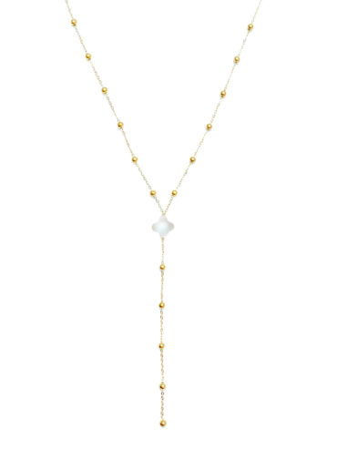 Collier cravate forme Y trèfle nacre - chaine boules