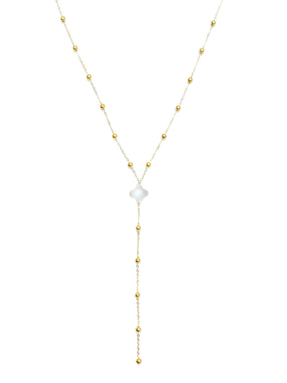 Collier cravate forme Y trèfle nacre - chaine boules