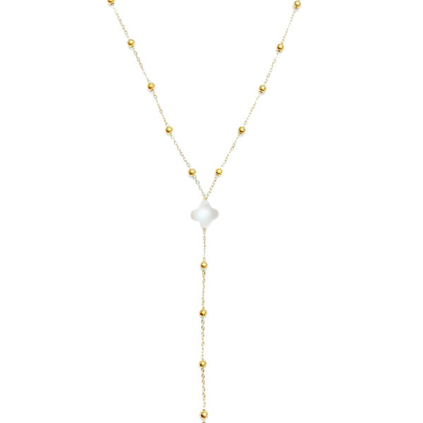 Collier cravate forme Y trèfle nacre - chaine boules