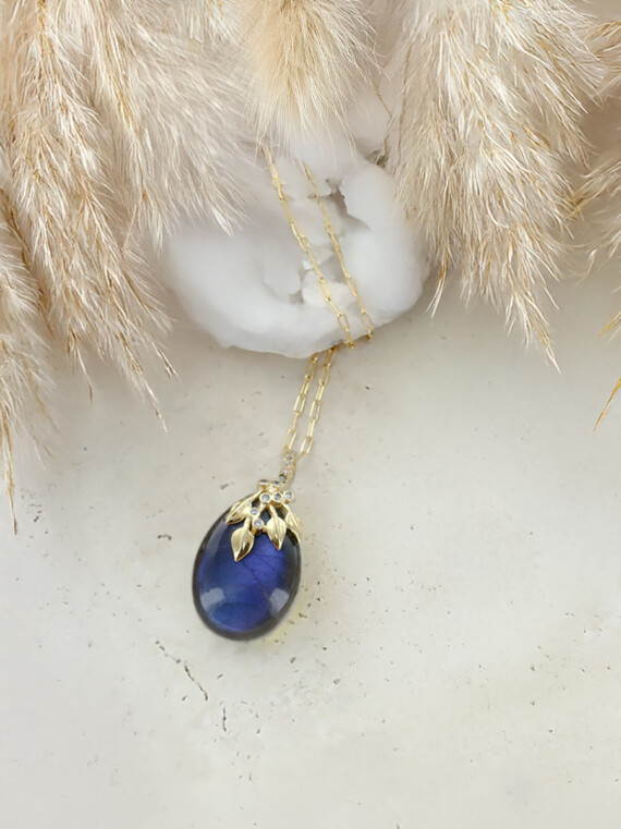 Collier goutte Flora labradorite