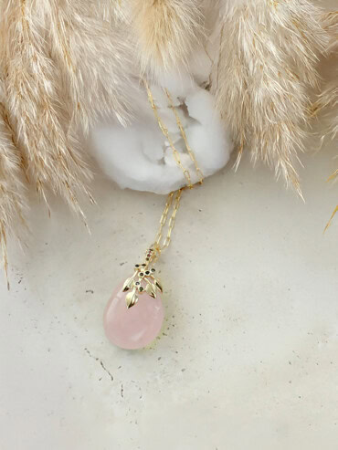 Collier goutte Flora quartz rose