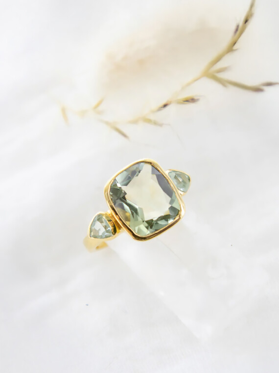Bague lise - bijou fantaisie plaqué or en pierre fine naturelle