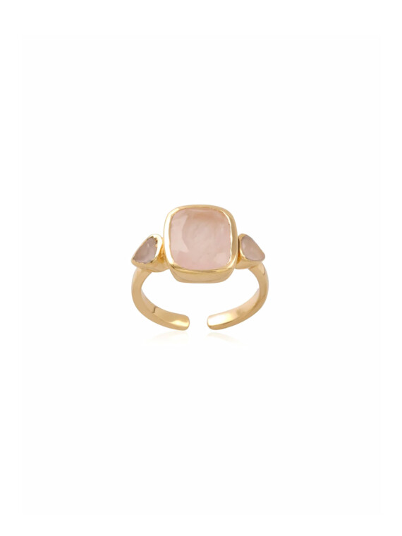 Vague lise quartz rose - Bijou fantaisie plaqué or en pierre fine naturelle
