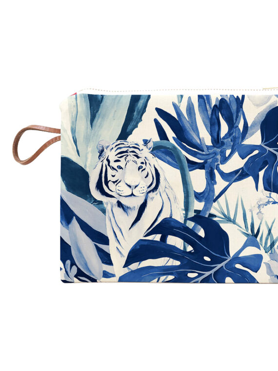 Pochette avec tigre et feuillage tropical