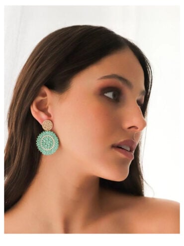 Boucles d'oreilles fantaisie baby espagnola bleu vert cystalline