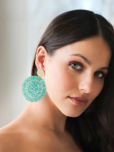Boucles d'oreilles fantaisie espagnola bleu vert cystalline