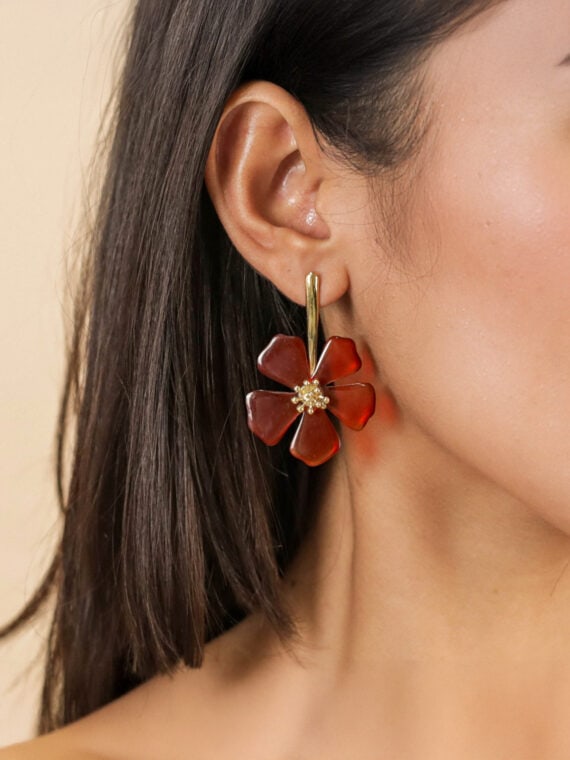 Boucles d'oreilles pendantes fleur d'hibiscus