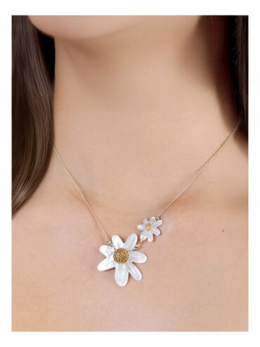Collier double marguerite nacre blanche