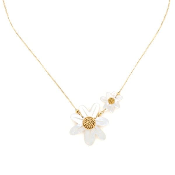 Collier double marguerite nacre blanche
