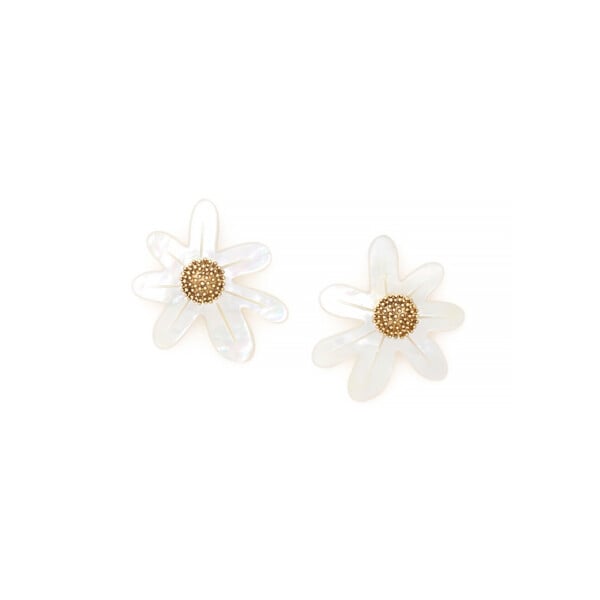 Grandes boucles puces marguerite en nacre blanche