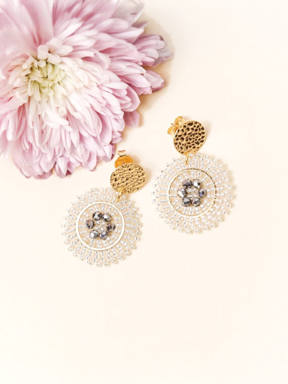 Boucles d'oreilles baby espagnola argent - blanc et gris