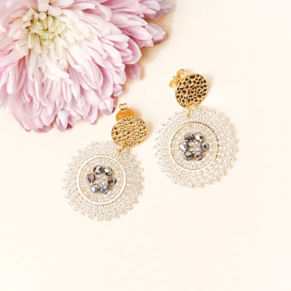 Boucles d'oreilles baby espagnola argent - blanc et gris