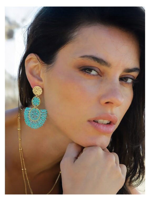 Boucles d'oreilles cancun femme crystalline - bleu et doré