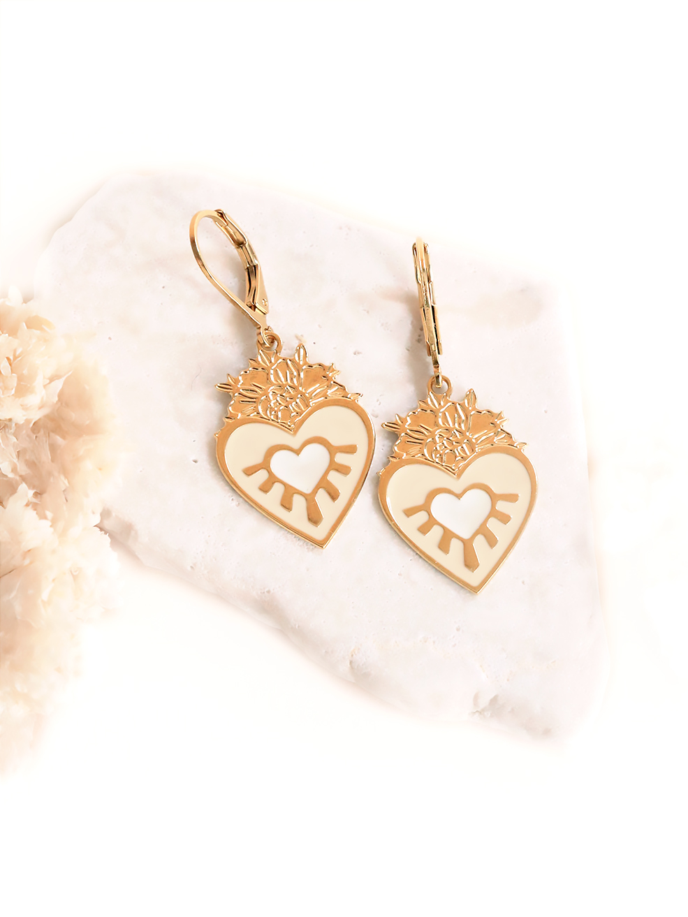 Petites Boucles d'oreilles Frida Ivoire 3 Boucles coeur frida blanc ivoire